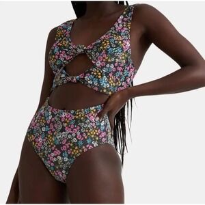Celebrity Pink XS Floral Metallic Cutout Knot Swimsuit